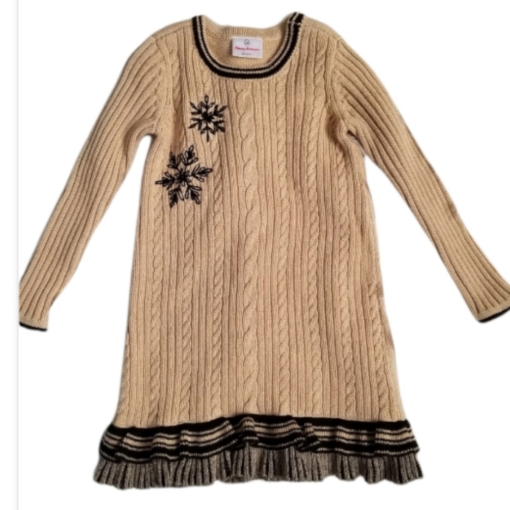 Hanna Andersson Wool Christmas Holiday Snowflake Cable Knit Sweater Dress Size 5